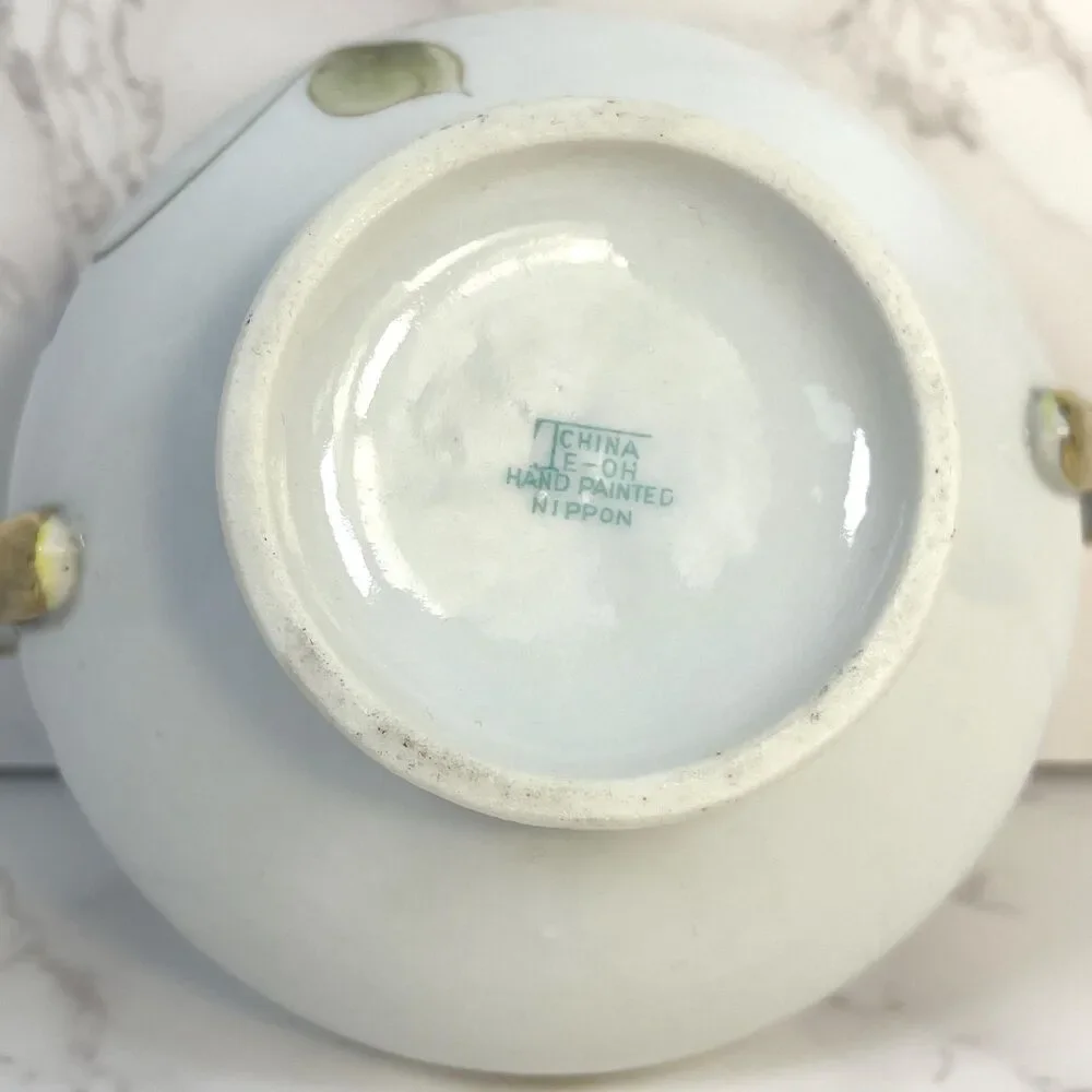 Antique Nippon Hand Painted Sugar Bowl, Violet Floral Porcelain, Gold Gilt